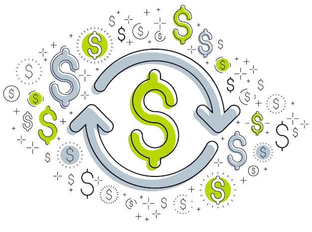 Dollar sign and loop arrow, currency exchange, return on investment, insurance concept, refund, stock market, refinance, vector design.