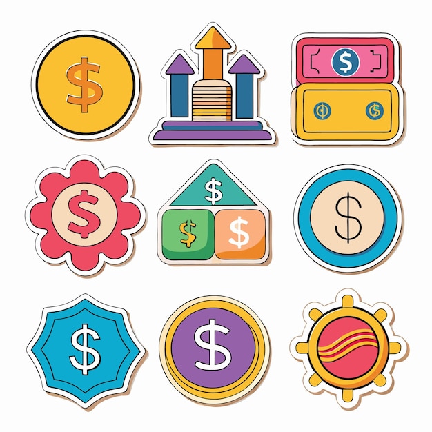 Vector dollar sign stickers colorful fun money icons