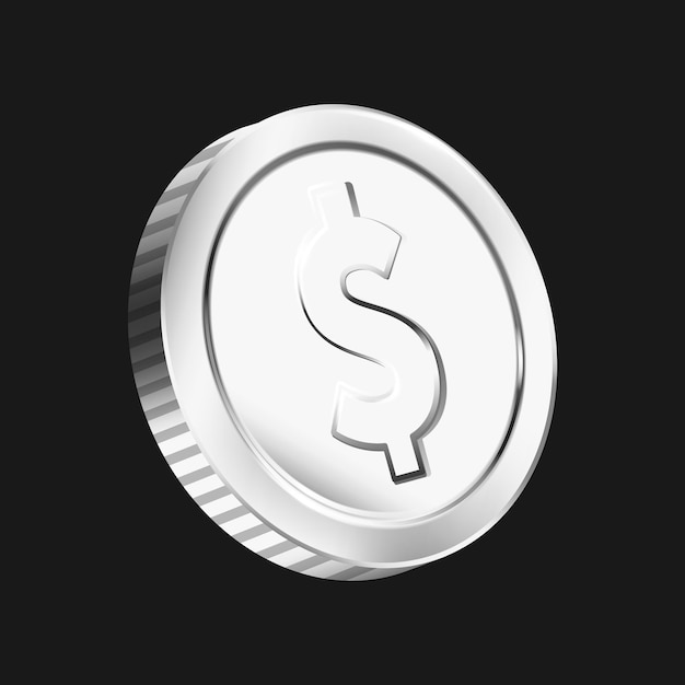 Vector dollar silver coin 3d illustration on black background