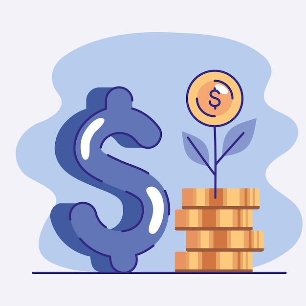 Dollar symbol and coins plant