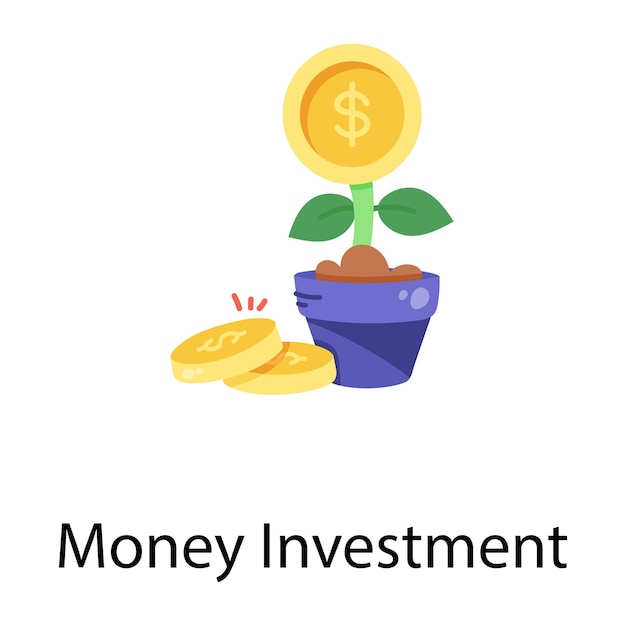 Dollar with a plant pot, concept of money investment icon