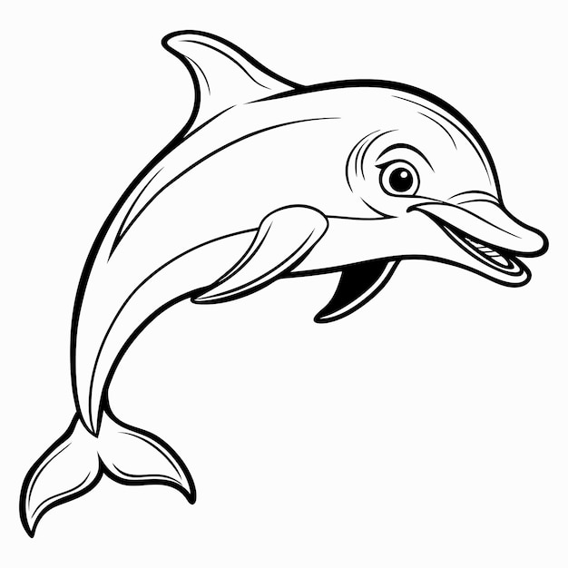 Dolphin black and white line art illustration