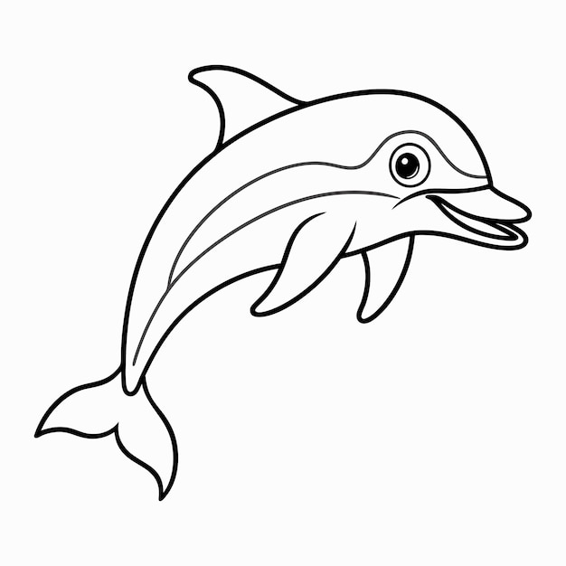 Dolphin black and white line art illustration