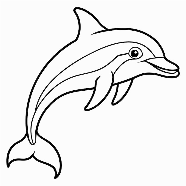 Dolphin black and white line art illustration