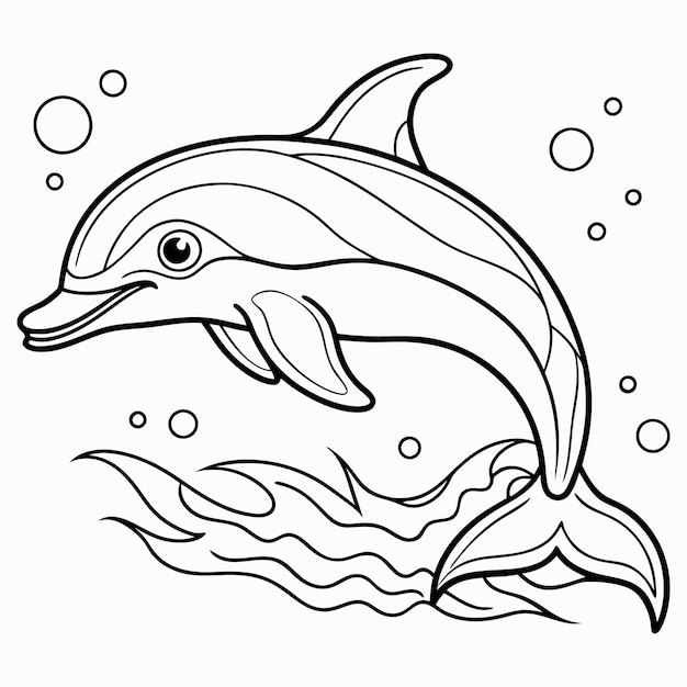 Vector dolphin black and white line art illustration