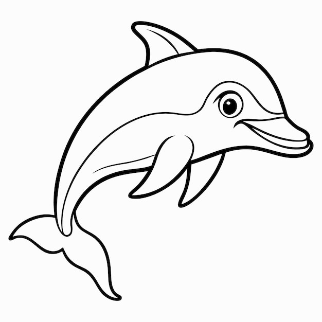 Vector dolphin black and white line art illustration