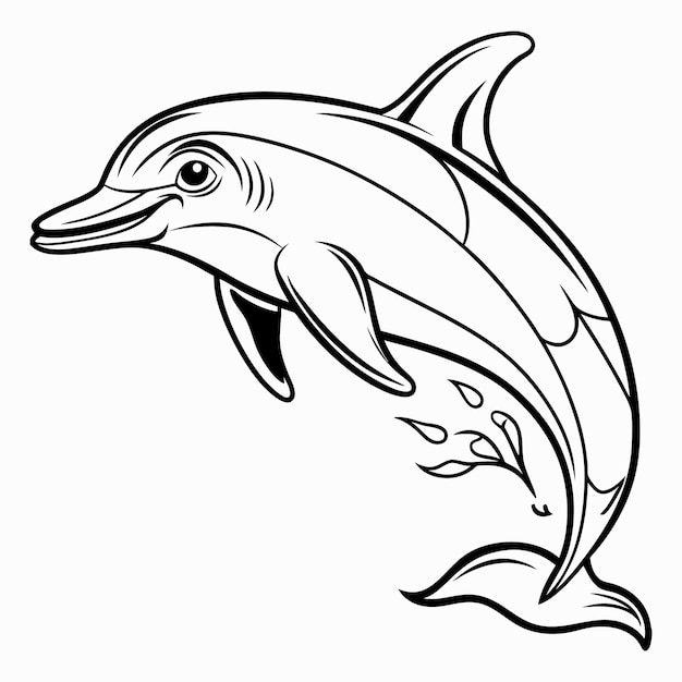 Dolphin black and white line art illustration