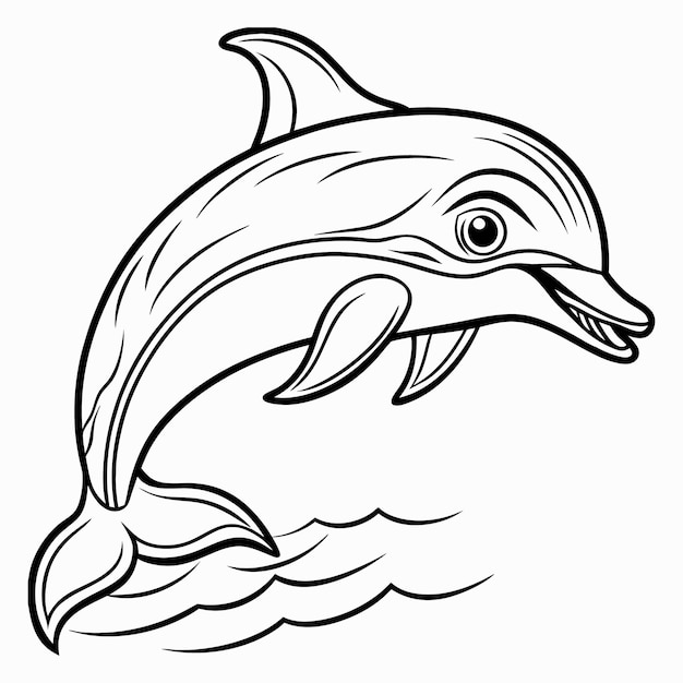 Dolphin black and white line art illustration