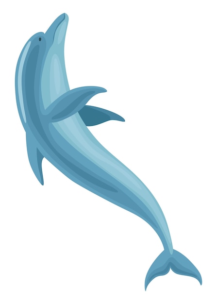 Dolphin cartoon character Ocean mammal in motion isolated on white Vector illustration of sea life blue fish or wild nature animal