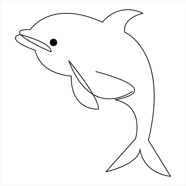 Dolphin fish continuous single line art drawing vector illustration and outline minimalist design