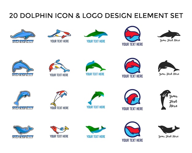 Dolphin Icon Logo Design Set