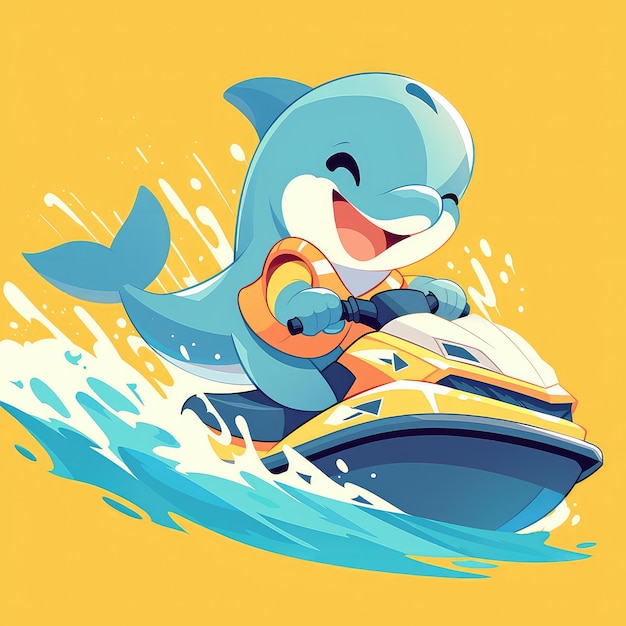 A dolphin on a jet ski cartoon style