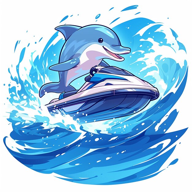 A dolphin on a jet ski cartoon style