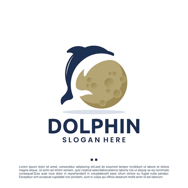 Dolphin moon ,night , logo design template