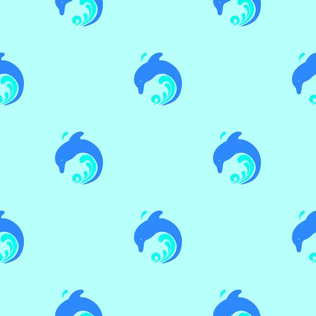 dolphin riding wave logo seamless pattern