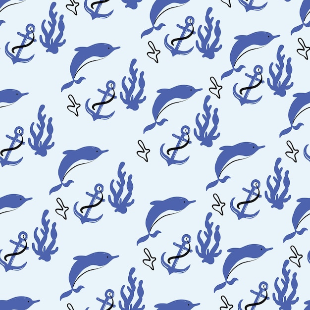 Dolphin sea life seamless patternUnder the sea Vector illustration