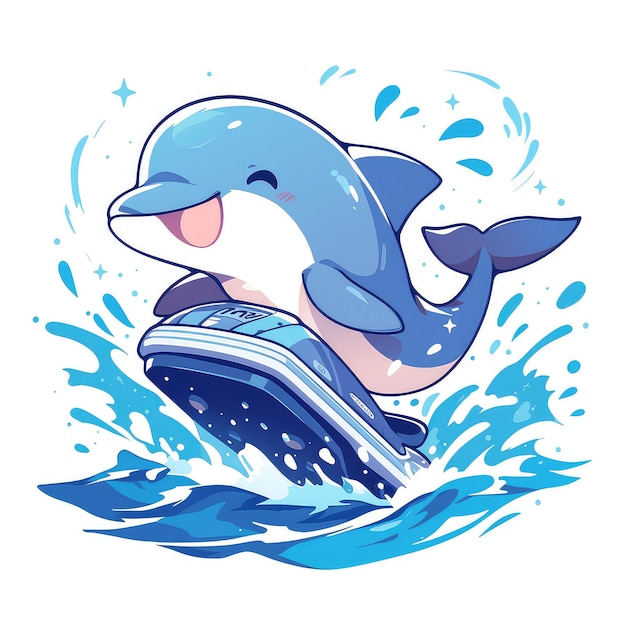 A dolphin on a water scooter cartoon style