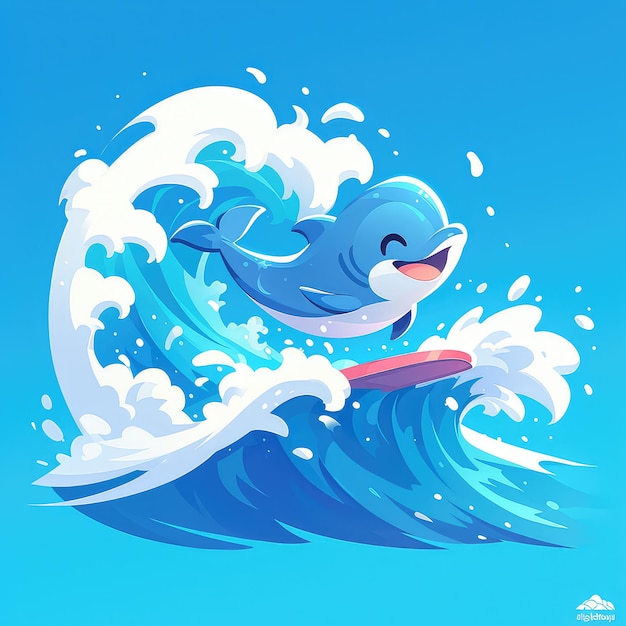 A dolphin on a water ski cartoon style