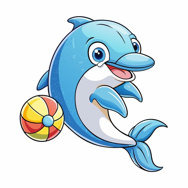 Dolphin with Beach Ball Cartoon Vector