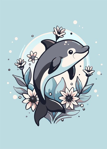 Vector a dolphin with flowers and a whale on the top of it