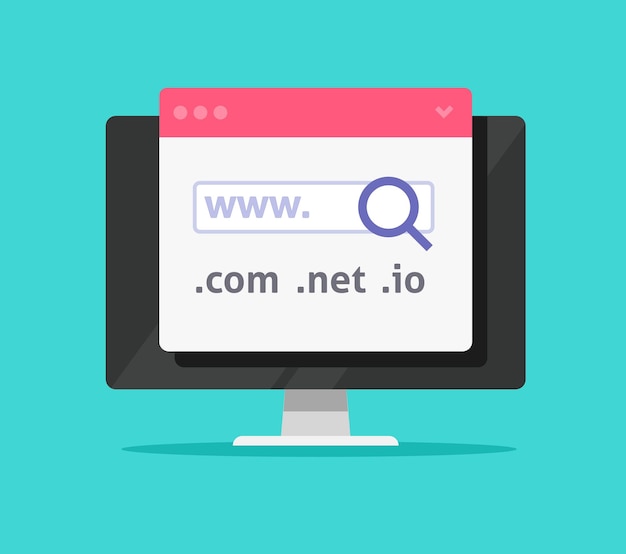 Domain name search find icon or web server registration on hosting buy on computer pc internet