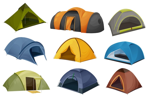 Dome and tunnel camping tent icons