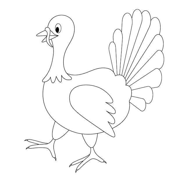 Domestic turkey. The bird is walking. Side view. Sketch. Thanksgiving symbol. Character with a tail