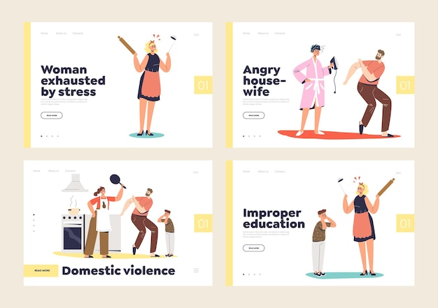 Domestic violence and home kids harassment landing page set