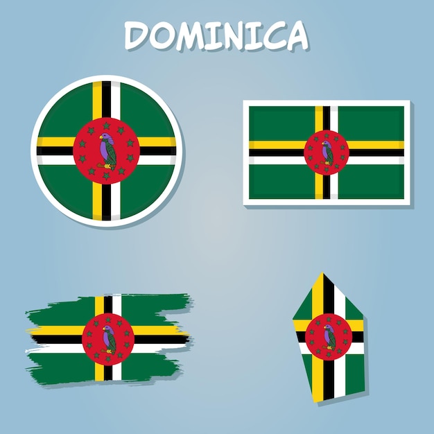 Dominica country flag inside country border map design suitable for a logo icon design