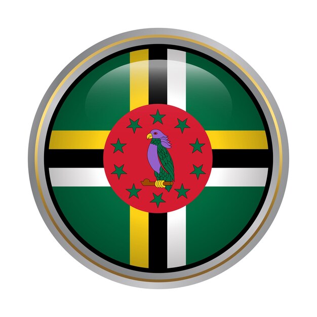 Dominica flag circle shape button glass texture on white