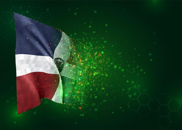 Dominican Republic, 3d flag on green background with polygons