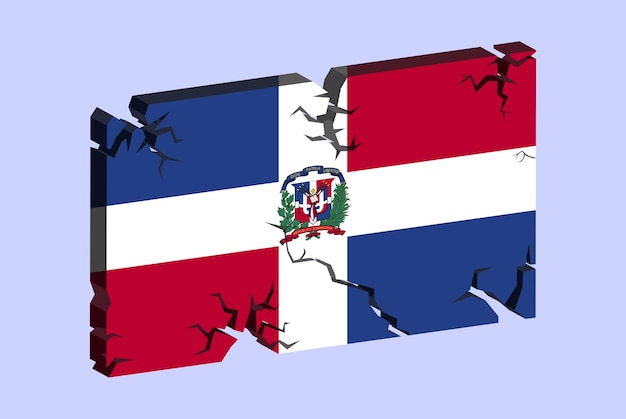 Dominican Republic flag on 3D cracked wall vector fracture pattern cracked texture issues concept