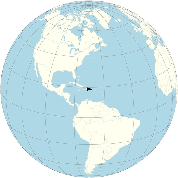 The Dominican Republic presented at the center of the orthographic projection of the world map under