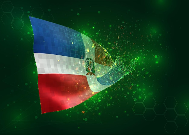 Dominican Republic on vector 3d flag on green background with polygons and data numbers