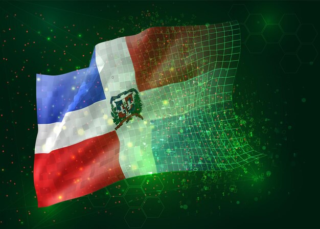 Dominican Republic, vector 3d flag on green background with polygons and data numbers