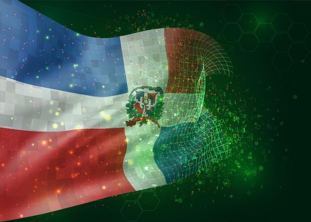 Dominican Republic, vector 3d flag on green background with polygons and data numbers