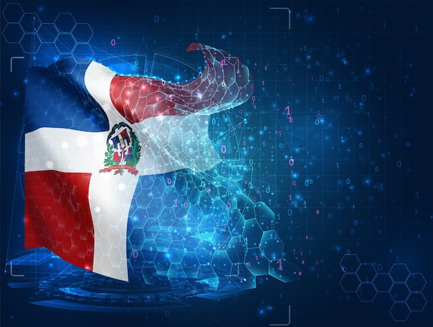 Dominican Republic vector flag virtual abstract 3D object from triangular polygons on a blue background