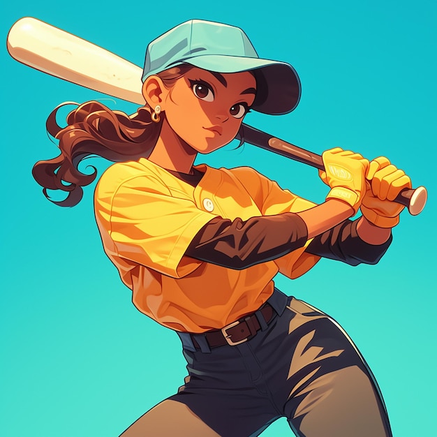 A Dominican woman is playing baseball