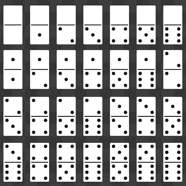 Domino stones full set. Dominoes game bones. Activity and hobbies collection. Top view. Vector