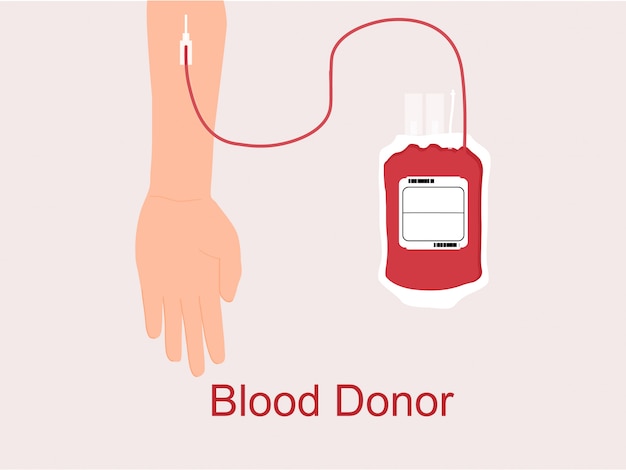 Donate blood with hand and blood bag. World blood donor day Concept