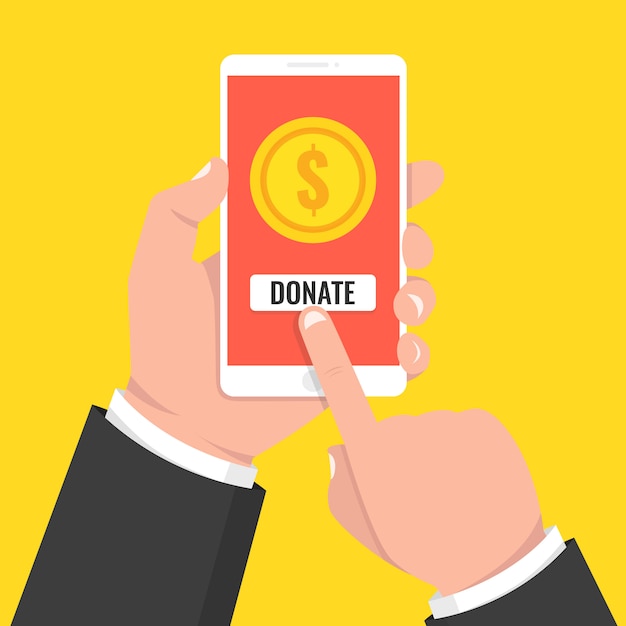 Donate online concept phone with gold coins