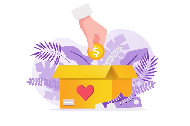 Donation concept with people hand in flat design