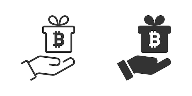 Donation symbol Bitcoin sign Gift box on a hand Vector illustration