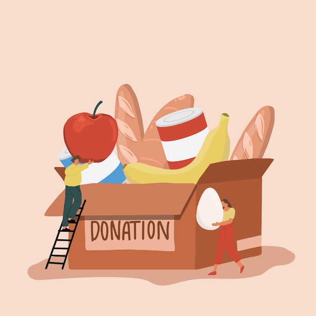 Donation and volunteers concept illustration set such as share money coin and love to people