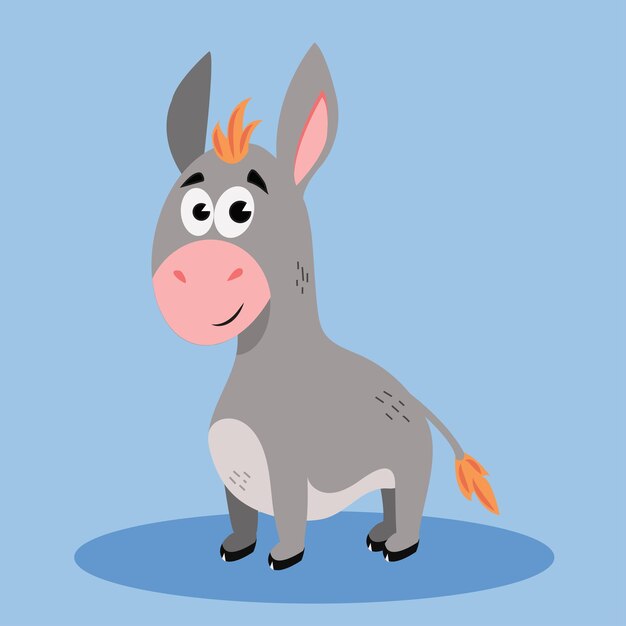 Vector donkey cartoon cute and funny donkey on a blue background