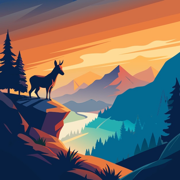 Vector donkey perched on a hill or slope flat vector