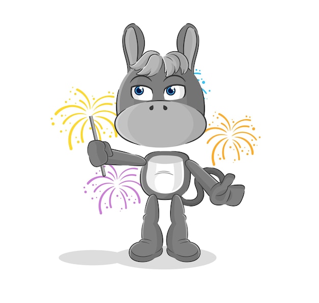 Donkey with fireworks mascot cartoon vector