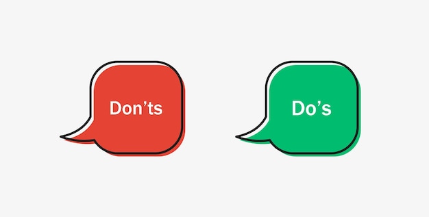 Do and dont like and dislike icon speech bubble box banner with thumbs up down icons dos donts label