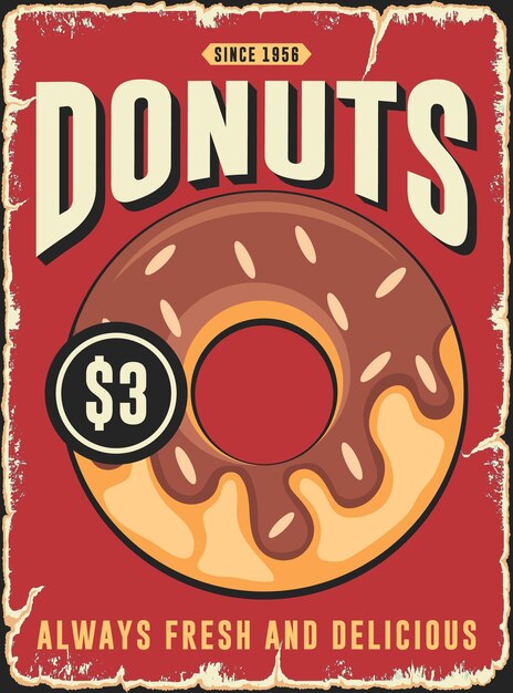 Vector donut bakery shop retro promotional poster design vector template