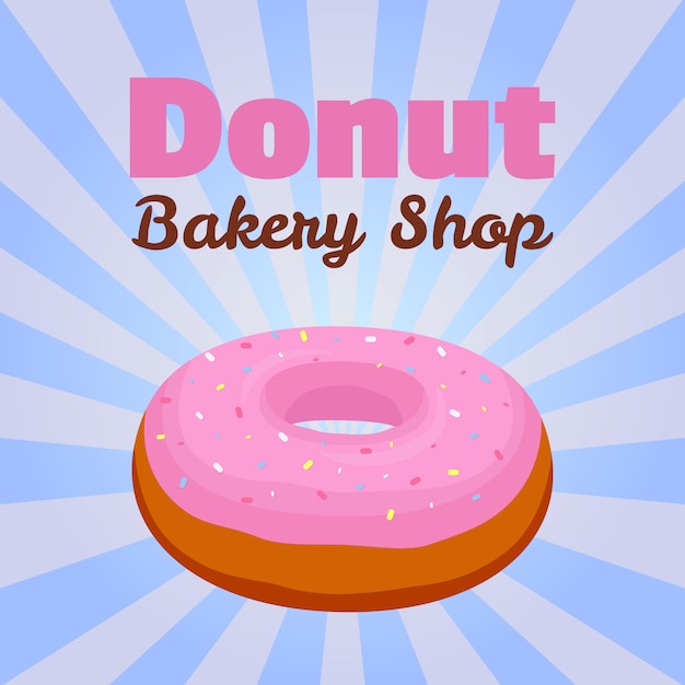 Donut  banner with pink glaze pastry for advertising of bakery shop